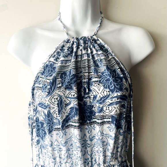 Angie Blue and White Halter Maxi Dress - Picture 2 of 10